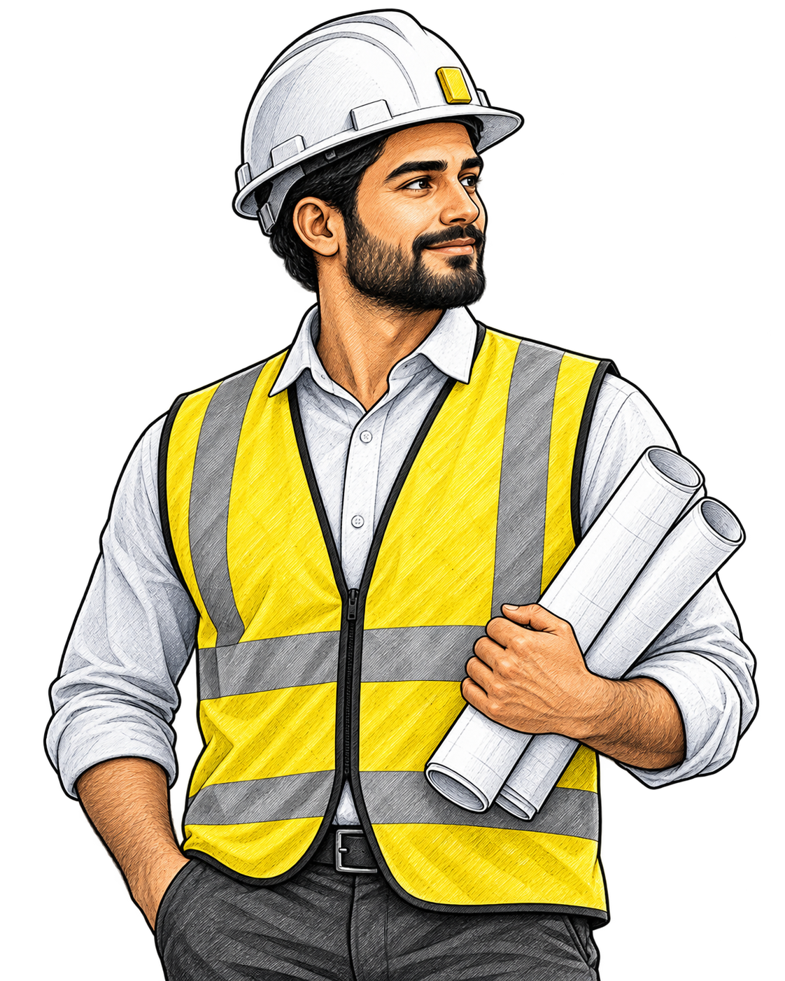 Construction professional holding project drawings