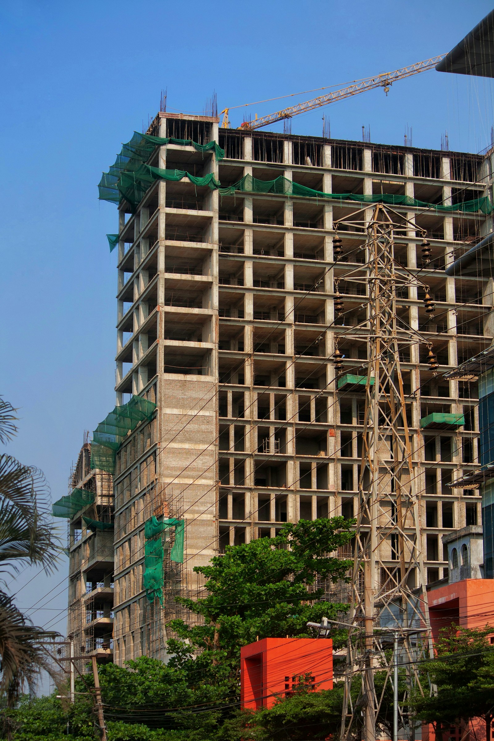 Multi-storey reinforced concrete building under construction in India