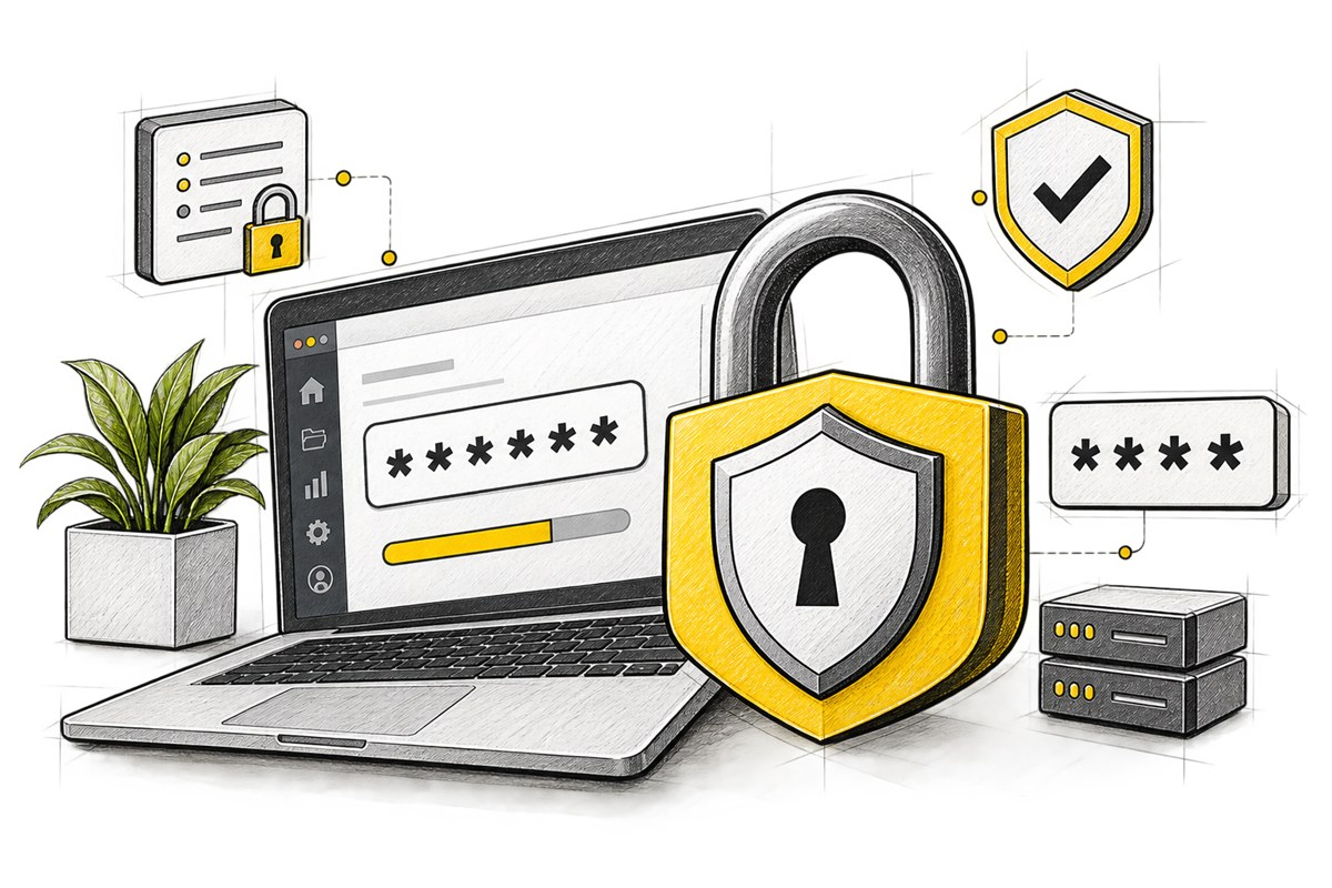 Passwords protected with one-way hashing security illustration
